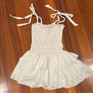 White Katie J NYC ruffled dress with tie bow straps